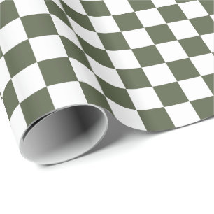 Cypress Pine Green and White Chequerboard Squares Wrapping Paper