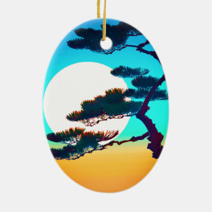 Cypress Tree and Full Moon   Ceramic Ornament