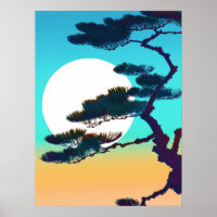 Cypress Tree and Full Moon