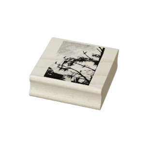 Cypress Tree Birds Rubber Stamp