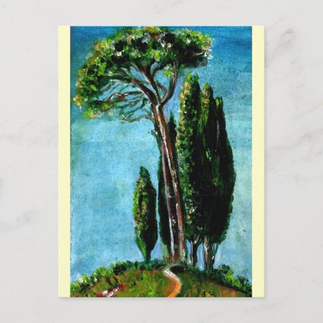 CYPRESS TREES AND MEDITERRANIAN PINE IN TUSCANY POSTCARD (Front)