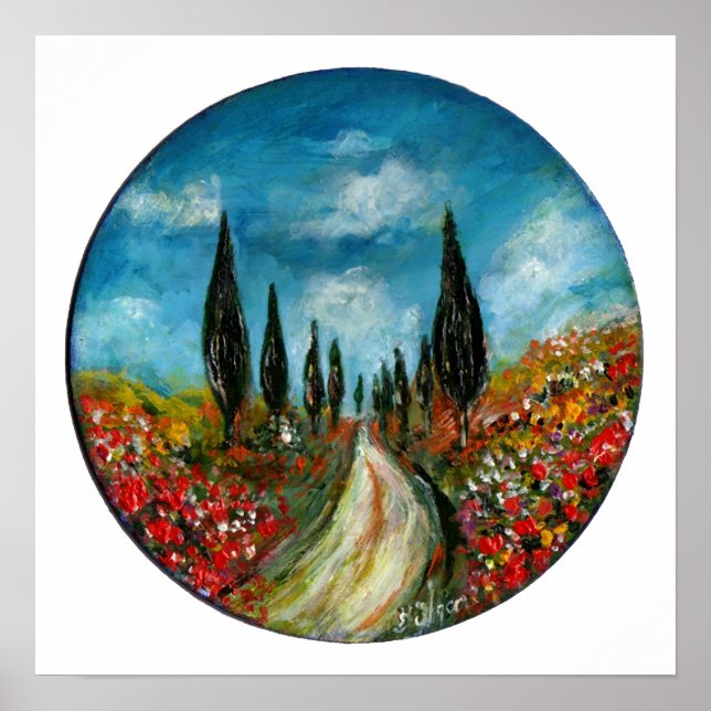 CYPRESS TREES AND POPPIES  IN TUSCANY ROUND POSTER (Front)