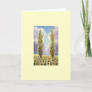 Cypress Trees in Sunflower Field Card