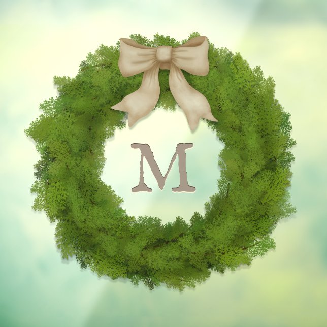 Cypress Wreath With Rustic Bow Custom Monogram Window Cling (Sheet 3)