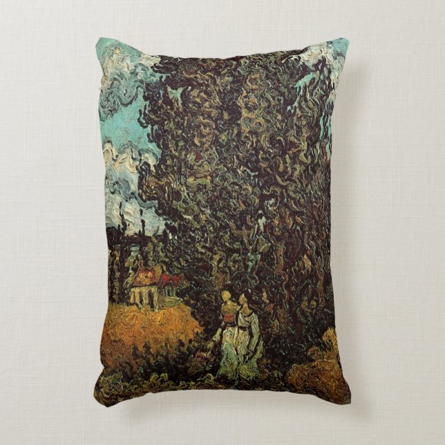 Cypresses and Two Women by Vincent van Gogh Accent Pillow (Front(Vertical))