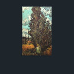 Cypresses and Two Women by Vincent van Gogh Canvas Print<br><div class="desc">Cypresses and Two Women by Vincent van Gogh is a vintage fine art post impressionism landscape nature painting. A symbol of friendship, best friends taking a walk down country lane in the south of France. A view of cypress trees with two female figures and white fluffy clouds in a blue...</div>