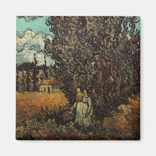 Cypresses and Two Women by Vincent van Gogh Magnet