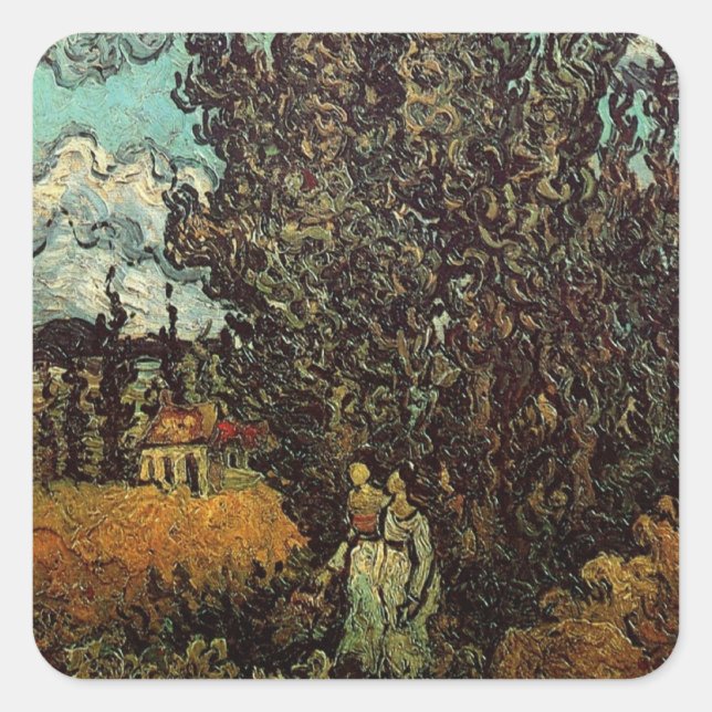 Cypresses and Two Women by Vincent van Gogh Square Sticker (Front)