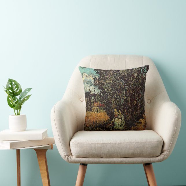 Cypresses and Two Women by Vincent van Gogh Throw Pillow (Chair)