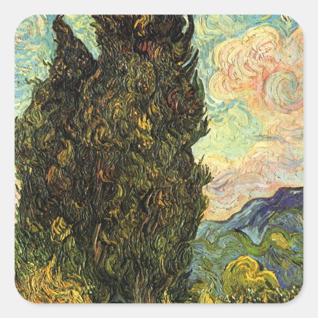 Cypresses by Vincent van Gogh Square Sticker (Front)