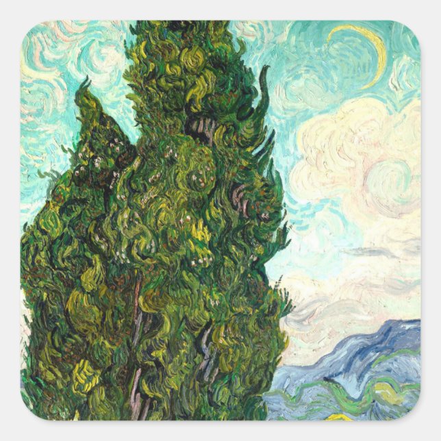 Cypresses landscape art Vincent Van Gogh scrapbook Square Sticker (Front)