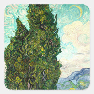 Cypresses landscape art Vincent Van Gogh scrapbook Square Sticker