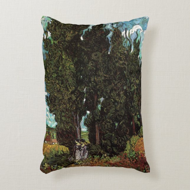 Cypresses with Female Figures by Vincent van Gogh Accent Pillow (Front(Vertical))
