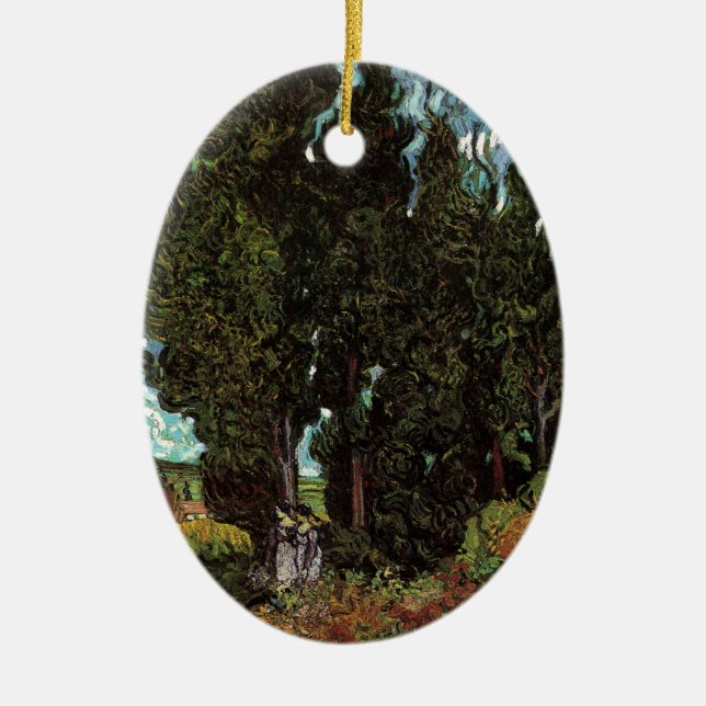 Cypresses with Female Figures by Vincent van Gogh Ceramic Ornament (Front)