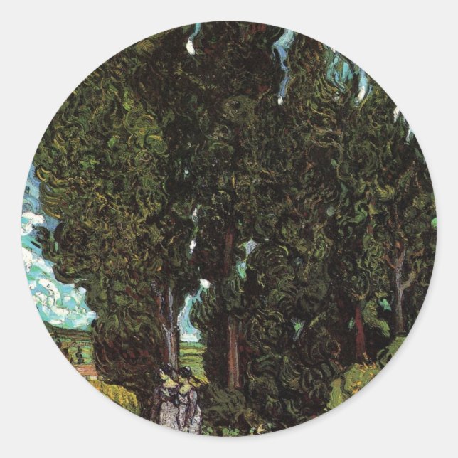 Cypresses with Female Figures by Vincent van Gogh Classic Round Sticker (Front)