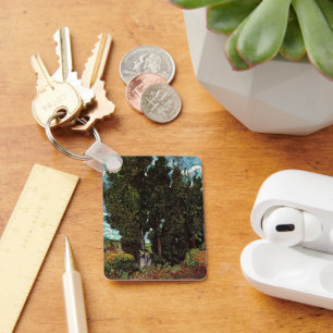 Cypresses with Female Figures by Vincent van Gogh Keychain