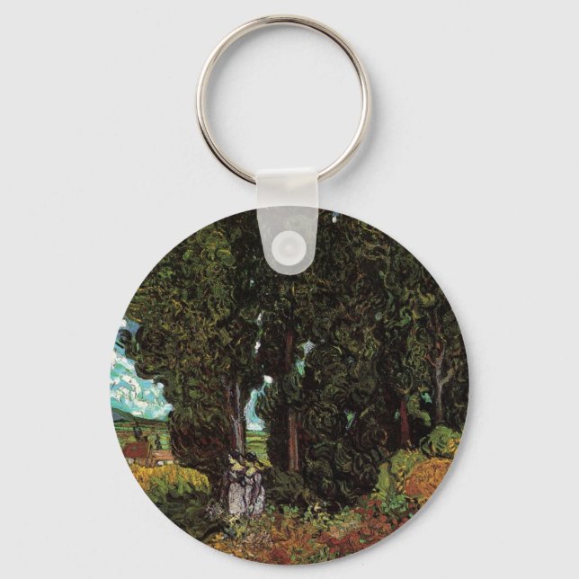 Cypresses with Female Figures by Vincent van Gogh Keychain (Front)