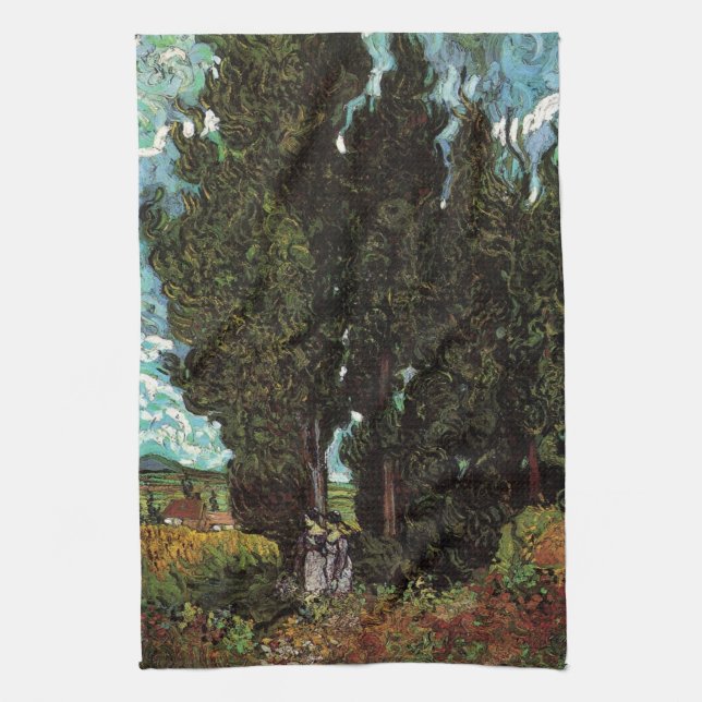 Cypresses with Female Figures by Vincent van Gogh Kitchen Towel (Vertical)