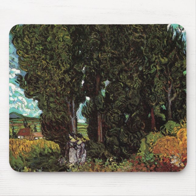 Cypresses with Female Figures by Vincent van Gogh Mouse Pad (Front)