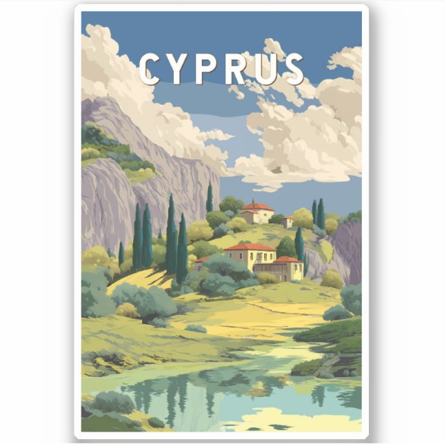 Cyprus Illustration Travel Art Vintage (Front)