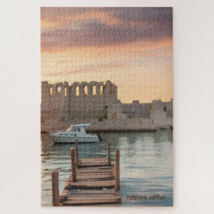 Cyprus Kyrenia Watercolor Sketch with Yacht    Jigsaw Puzzle