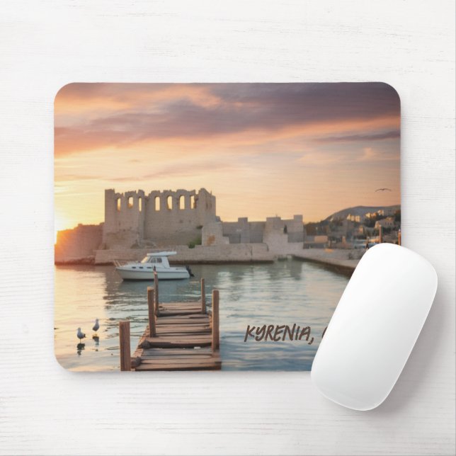 Cyprus Kyrenia Watercolor Sketch with Yacht |  Mouse Pad (With Mouse)