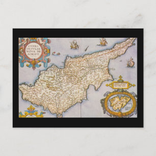 Cyprus map antique world engraving postcard