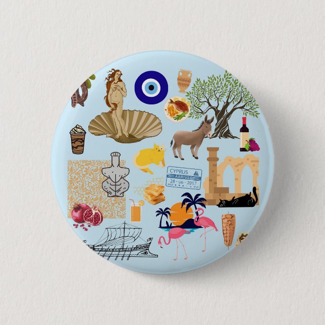 Cyprus Symbols Travel Lovers 2 Inch Round Button (Front)