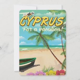 Cyprus vintage beach travel poster invitation