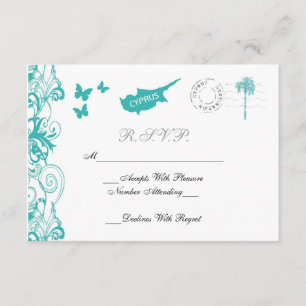 Cyprus Wedding RSVP Card In Aqua And White