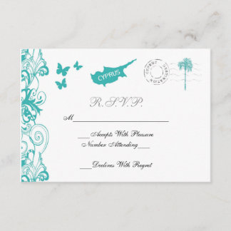 Cyprus Wedding RSVP Card In Aqua And White