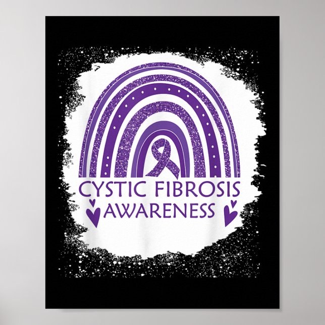 Cystic Fibrosis Awareness Bleached Rainbow Purple  Poster (Front)