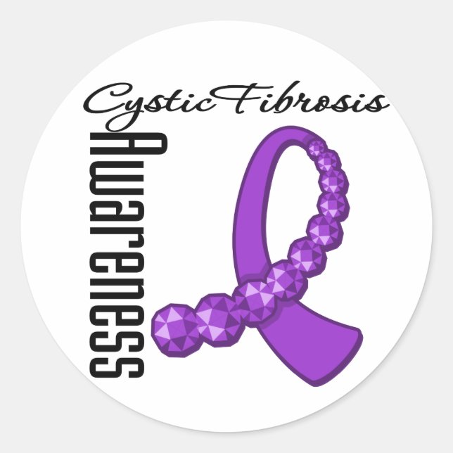 Cystic Fibrosis Awareness Gemstone Ribbon Classic Round Sticker (Front)