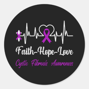 Cystic Fibrosis Awareness Heartbeat Christian Cros Classic Round Sticker