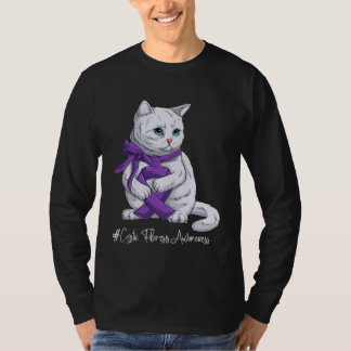 Cystic Fibrosis Awareness Month Purple Ribbon Cat T-Shirt