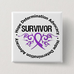 Cystic Fibrosis Survivor Tribal Ribbon 2 Inch Square Button