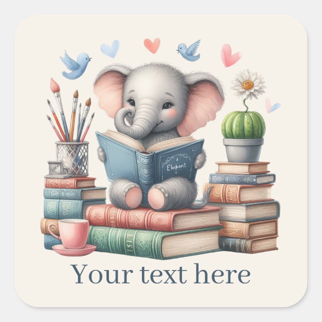 Cyte elephant book lovers add text square sticker (Front)
