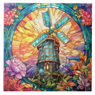 cyte faux stained glass windmill  tile