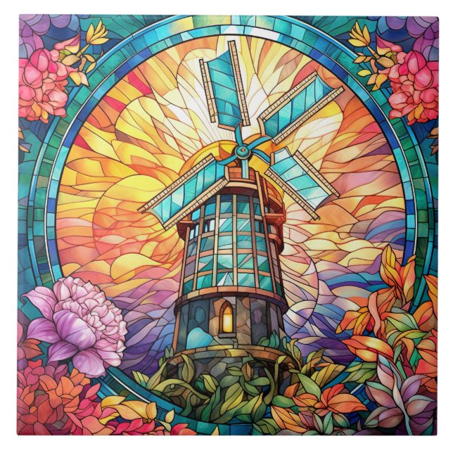 cyte faux stained glass windmill  tile (Front)