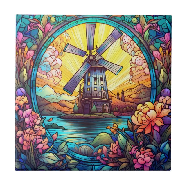cyte faux stained glass windmill  tile (Front)