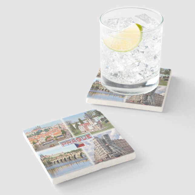 CZ Prague - Castle Old Town Hall - Charles Bridge Stone Coaster (Side)