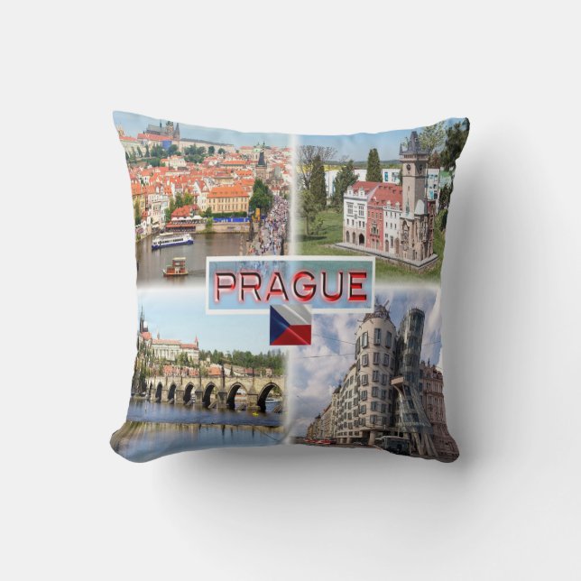 CZ Prague - Castle Old Town Hall - Charles Bridge Throw Pillow (Front)
