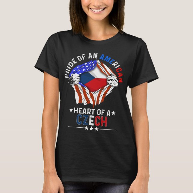 Czech American Foreign Country Czechia Flag T-Shirt (Front)
