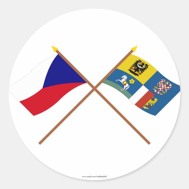 Czech and Moravia-Silesia Crossed Flags Classic Round Sticker (Front)