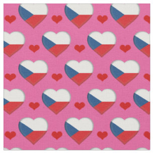 Czech Flag & Red Heart fashion Fabric /Czechia