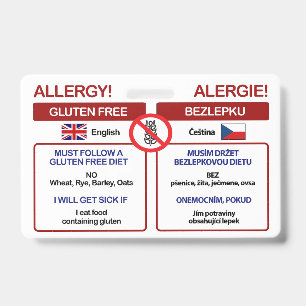 CZECH Gluten Free Travel Card   Allergy Badge