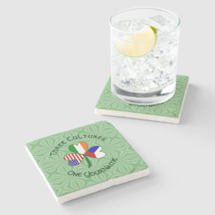 Czech Ireland USA Shamrock Flag Personalized  Stone Coaster