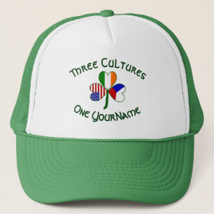 Czech Irish American Flags Shamrock Personalized  Trucker Hat