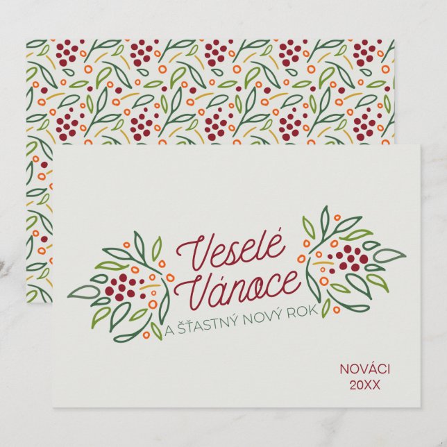Czech Language Merry Christmas & New Year  Holiday Card (Front/Back)