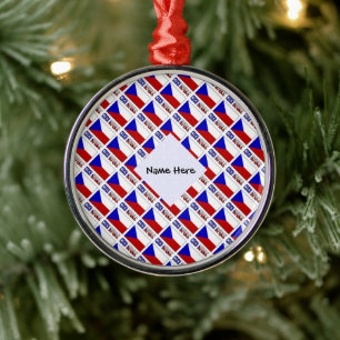 Czech Republic and Czech Flag Tiled Personalized  Metal Ornament